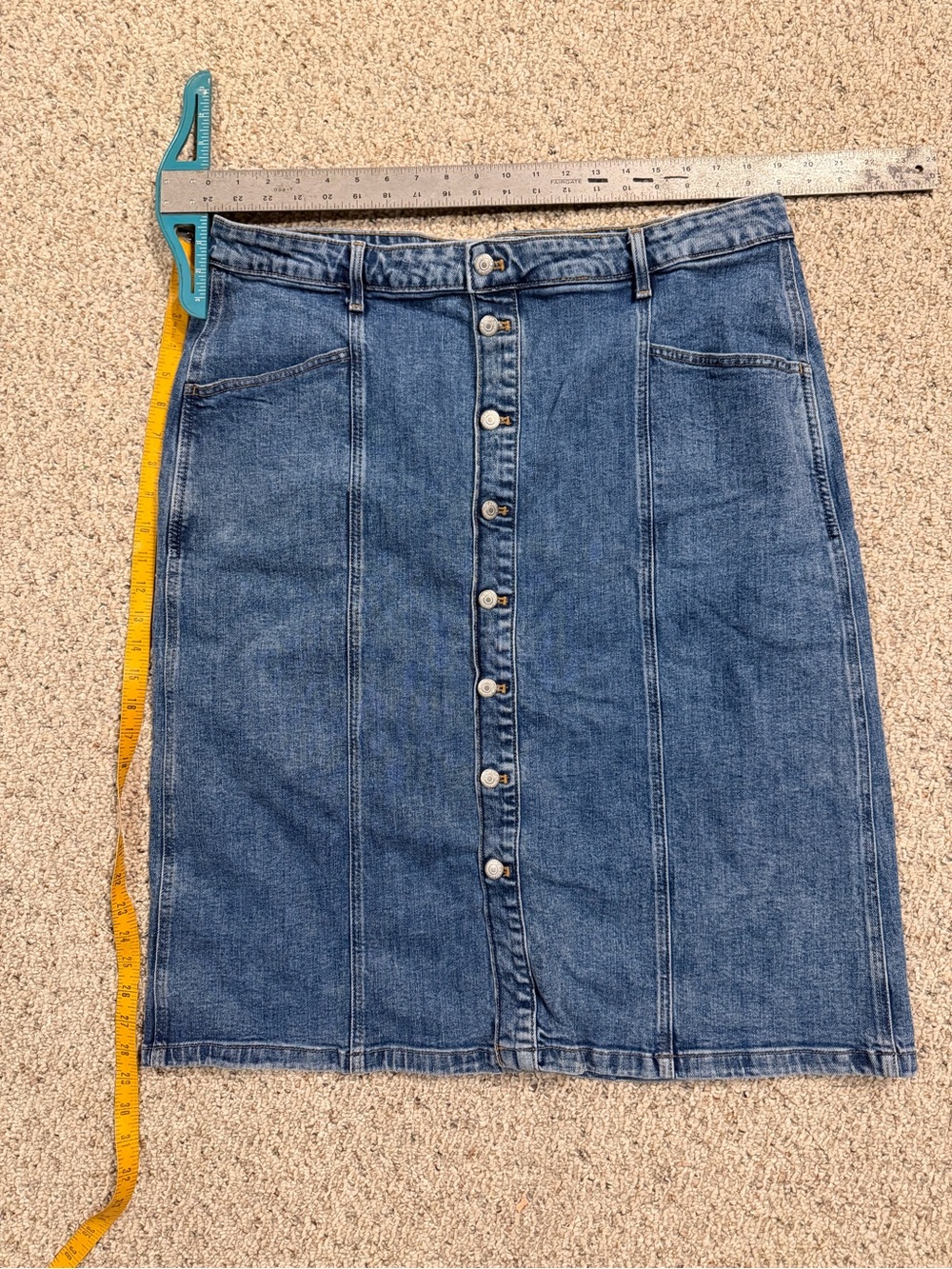 Old Navy Mid-Length Blue Denim Button-Front Skirt